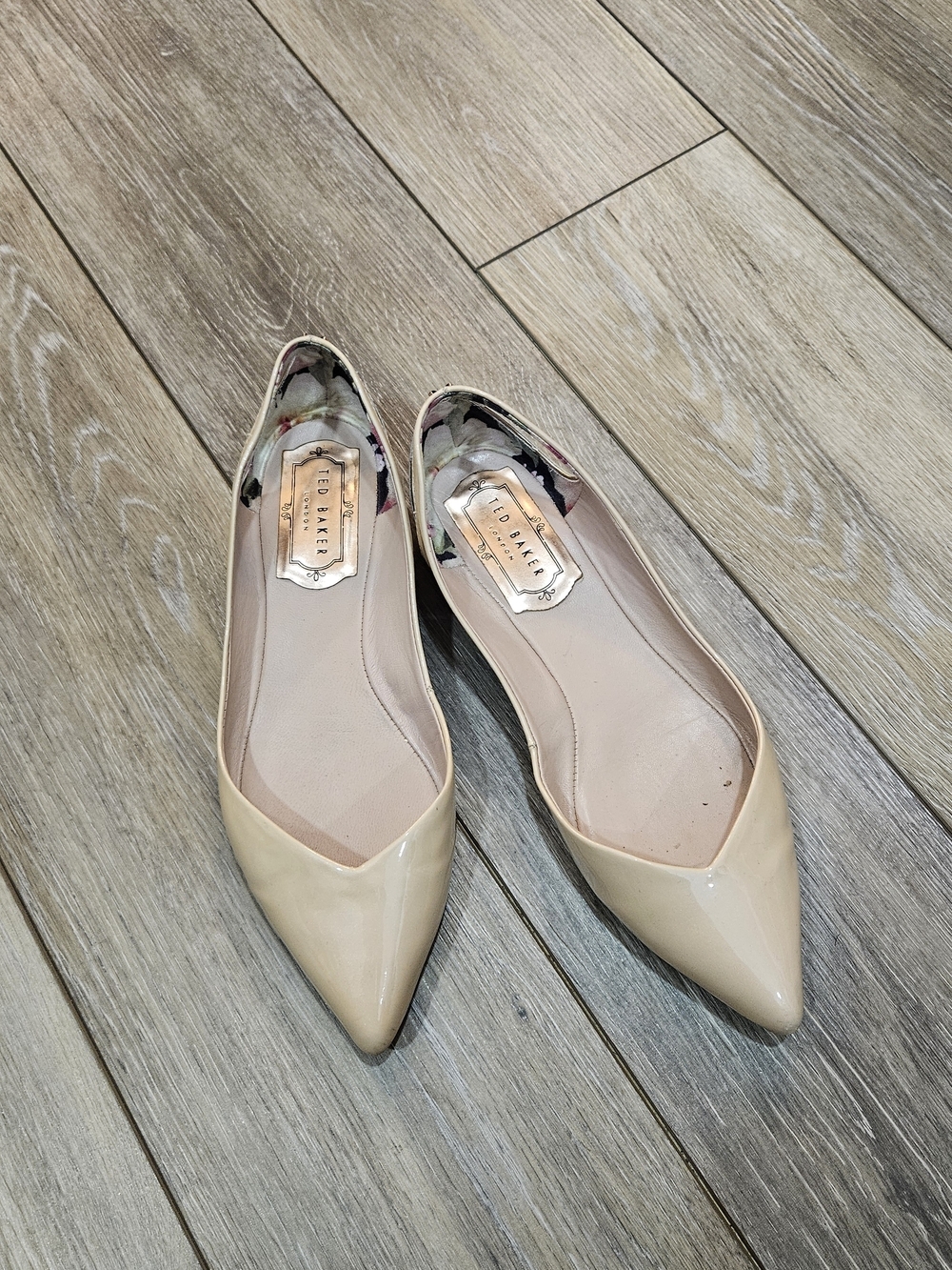 Ted Baker Beige Patent Pointed-Toe Flats